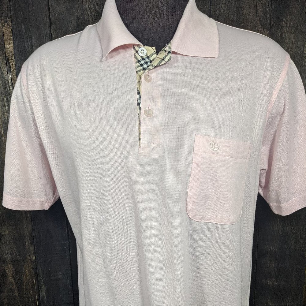 Burberry London PInk w/ Plaid accent mens XL Polo
